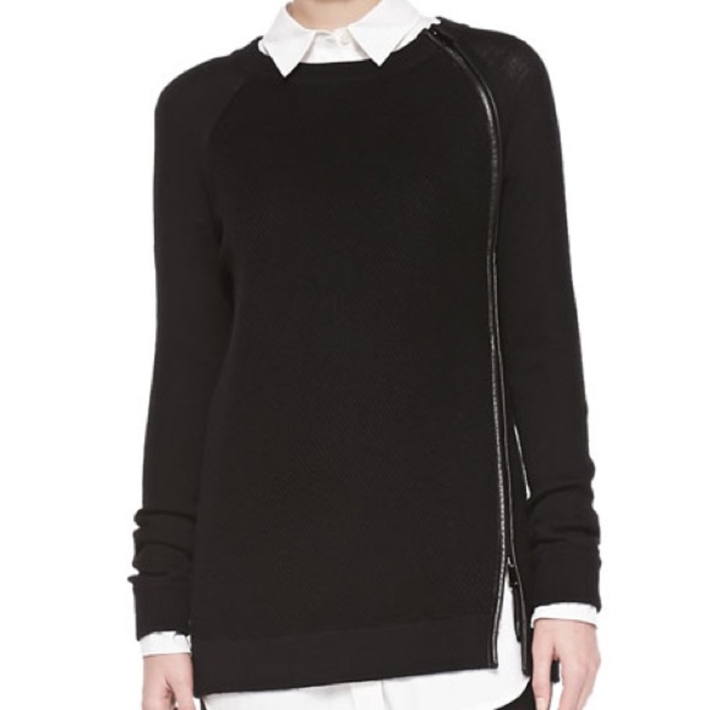 Vince navy leather trim zip Sweater